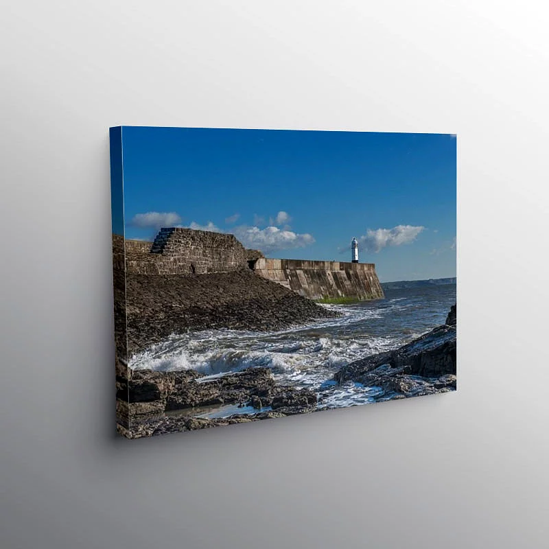 Porthcawl Harbour Wall and Lighthouse South Wales on Canvas