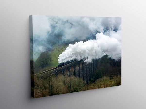 Two Steam Locomotives Pulling over the Cynghordy Viaduct, Canvas Print
