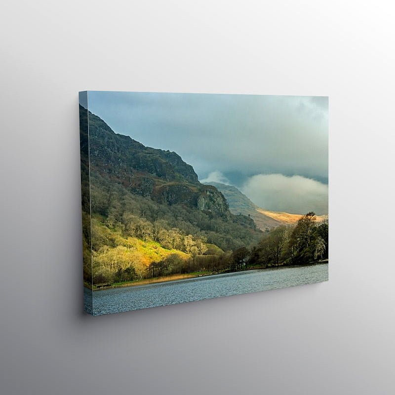 Llyn Gwynant and Mountains Snowdonia in November, Canvas Print