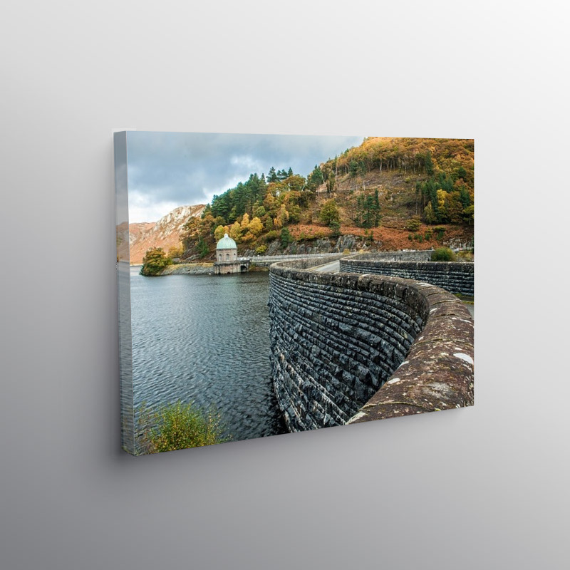 Garreg Ddu Reservoir and Dam Elan Valley Mid Wales, Canvas Print