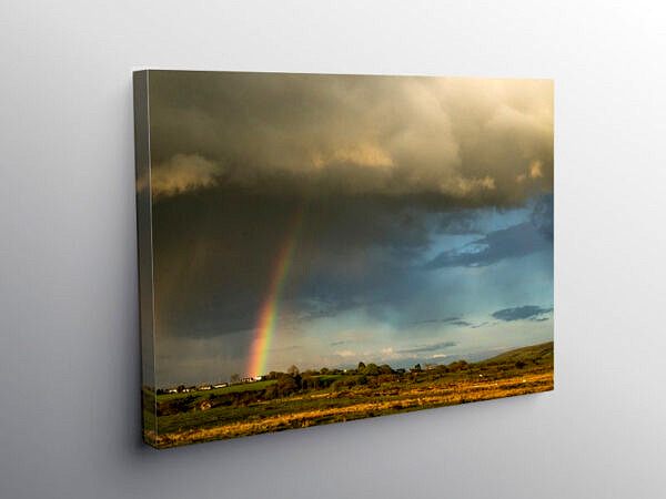 Rain Clouds and Rainbow Llantrisant Common, Canvas Print