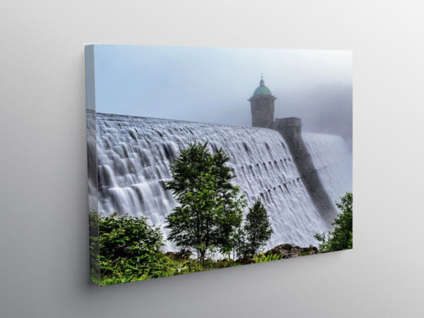 Caban Coch Dam Overflowing Elan Valley Wales, Canvas Print